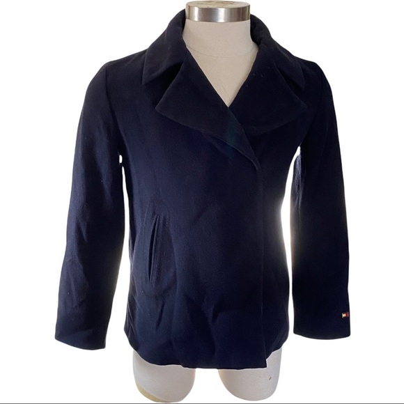 Tommy Hilfiger Navy Blue Wool (79%) Lined Wrap Blazer Jacket Men’s Size Small - Picture 1 of 13